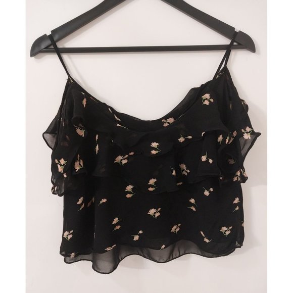 Zara Tops - ZARA Trafaluc Collection Floral Chiffon Crop Tank Top Cold Shoulder Sz M